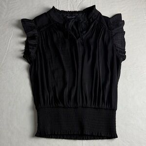 Rachel Zoe Women's Black Ruffled Sleeveless Blouse Front Tie Size S